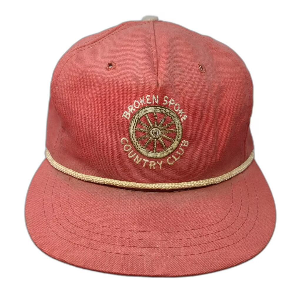 Cali-Fame Broken Spoke Country Club 5 Panel Hat Red Slideback Made in USA Rope